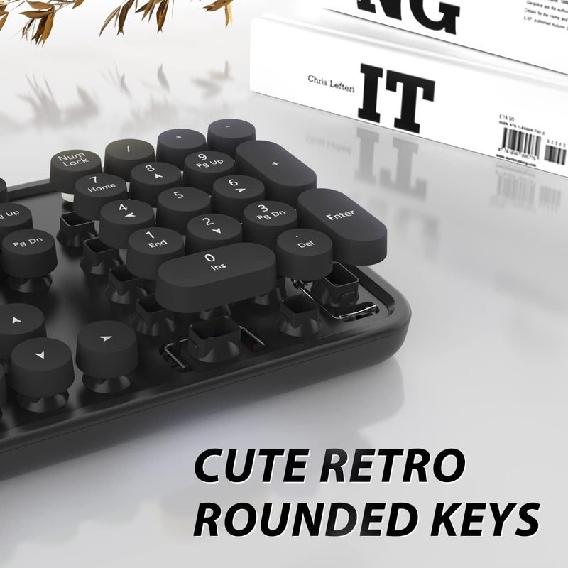 Kootop Wireless Keyboard and Mouse, Cute Black Keyboard and Mouse, 2.4G Wireless Keyboard with Retro Round Keycap for PC, Mac, Laptop,Tablet,Computer Windows (Black) - Image 2